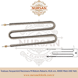 İnoksan Serpantinli Rezistans M Büküm Rekorlu 43,6 cm. 2000 Watt 230 Volt