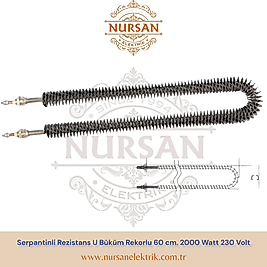 Serpantinli Rezistans U Büküm Rekorlu 60 cm. 2000 Watt 230 Volt