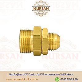 Gaz Bağlantı 1/2″ Erkek x 3/8″ Kontrasomunlu Valf Rekoru