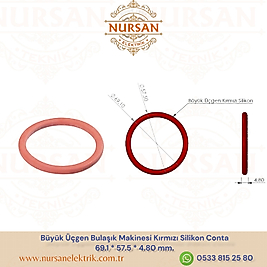 Büyük Üçgen Bulaşık Makinesi Kırmızı Silikon Conta 69.1 * 57.5 * 4.80 mm.