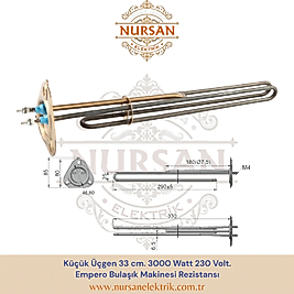Küçük Üçgen 33 cm. 3000 Watt 230 Volt.Empero Bulaşık Makinesi Rezistansı