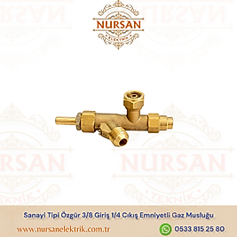 Sanayi Tipi Özgür 3/8 Giriş 1/4 Cıkış EmniyetliGaz Musluğu