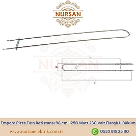 Empero Pizza Fırın Rezistansı 96 cm. 1250 Watt 230 Volt Flanşlı U Büküm