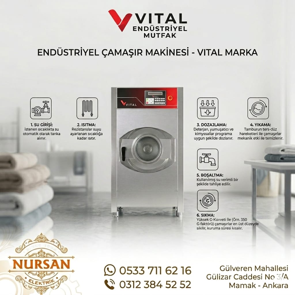Vital Çamaşır Yıkama Ve Sıkma Makinesi 30 Kg Yetkili Servisi 0533 711 62 16