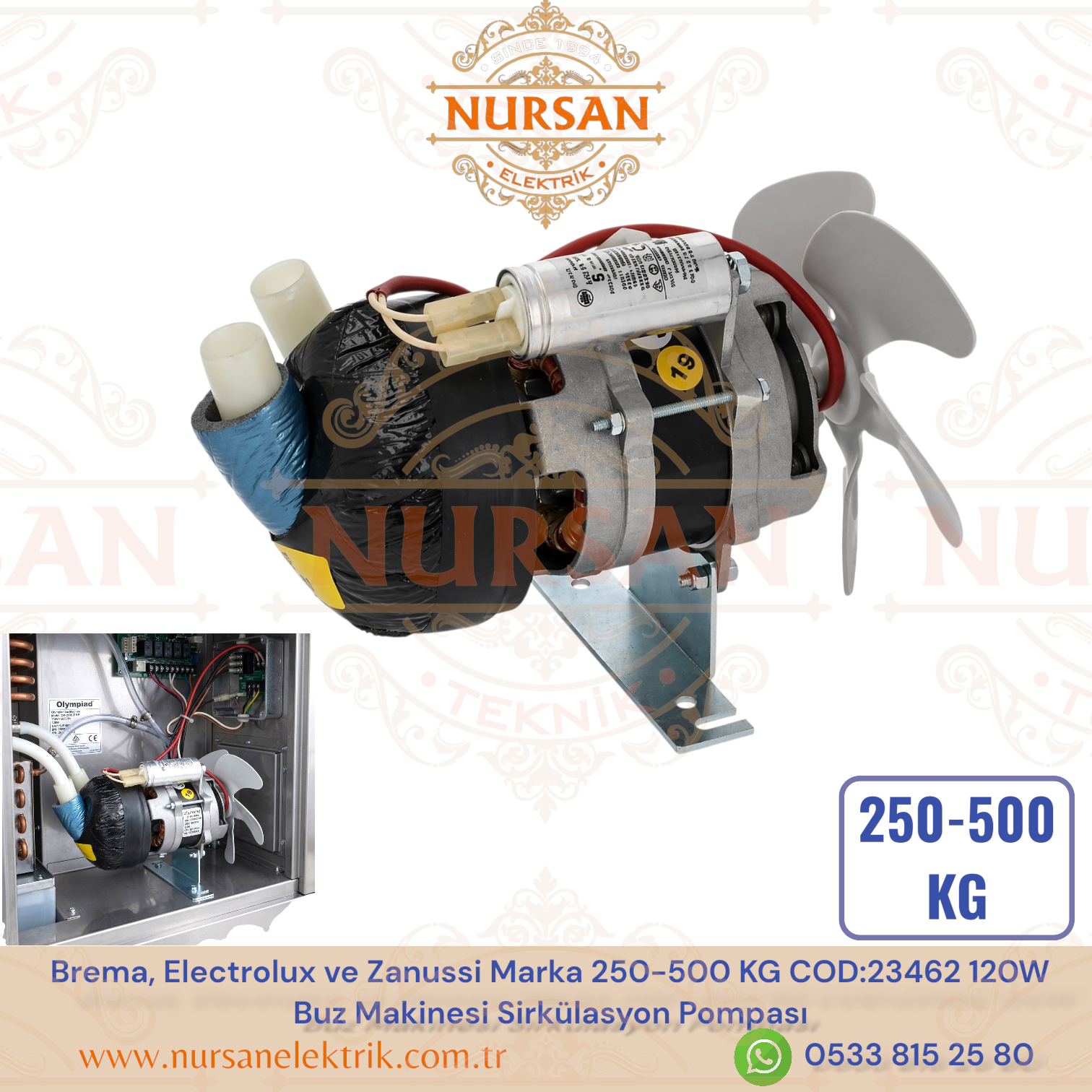 Brema, Electrolux ve Zanussi Marka 250-500 KG COD:23462 120W   Buz Makinesi Sirkülasyon Pompası