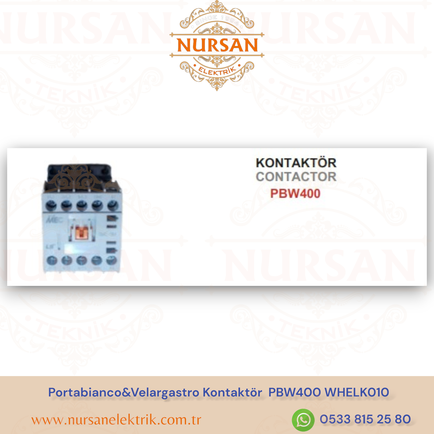 Portabianco&Velargastro Kontaktör  PBW400 WHELK010